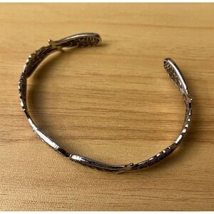 Angel Wing Cuff Silver Tone Bracelet Intricate Feather Detail Wrap Bangle